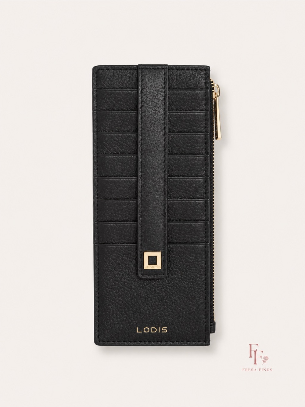 NWT Lodis Julia Long Stacker Wallet Black Pebbled Leather RFID Card Case